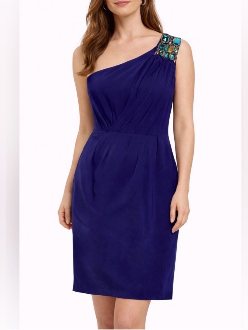 Shoshanna Silk One Shoulder Jeweled Cocktail Dress Purple Size 2